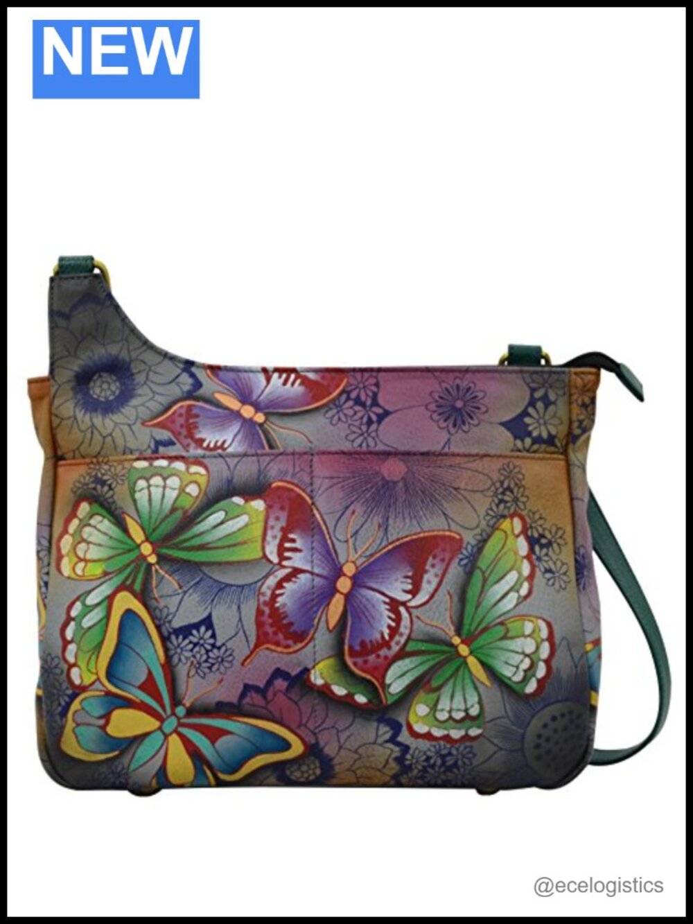 Hand-Painted Leather Handbag - Medium Asymmetric Dual Pocket Crossbody